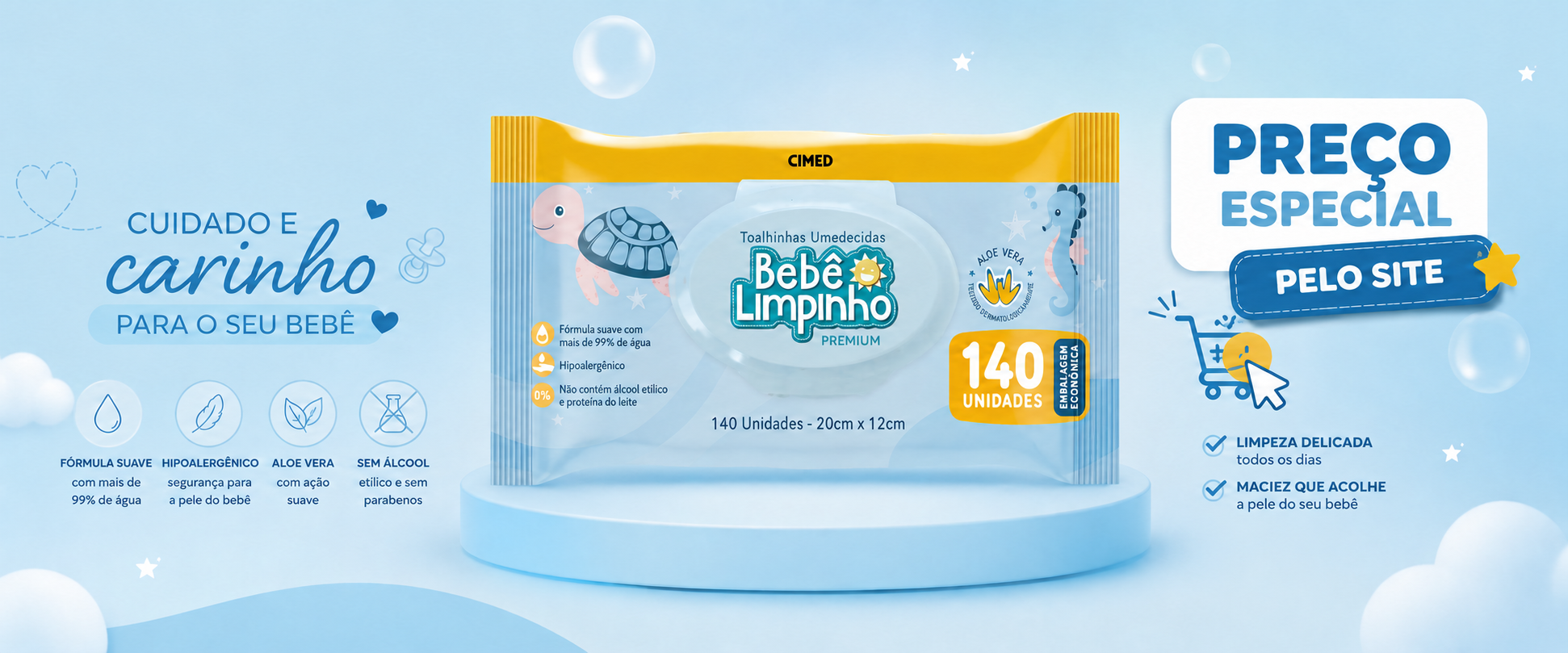 Promoção Bebê Limpinho — toalhas umedecidas, preço especial pelo site